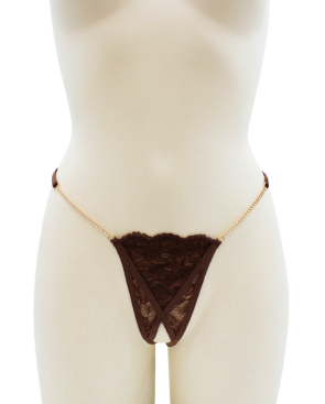 String en dentelle marron ouvert avec chaînes dorées
