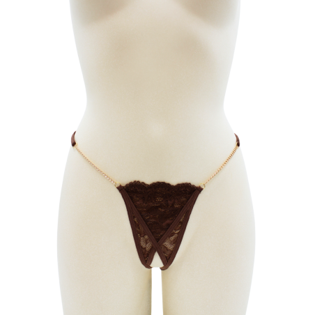 String en dentelle marron ouvert avec chaînes dorées