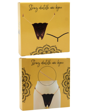 String en dentelle marron ouvert avec chaînes dorées