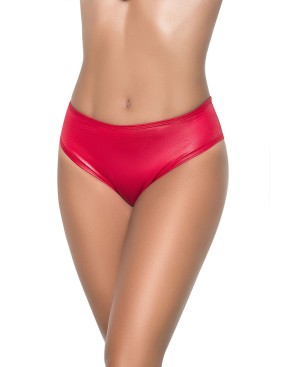 String bande large en wetlook rouge, taille haute, tissu fronçé à l'arrière 