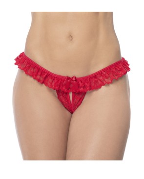 Culotte ouverte rouge avec froufrou en dentelle  