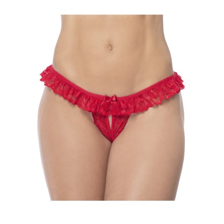 Culotte ouverte rouge avec froufrou en dentelle  