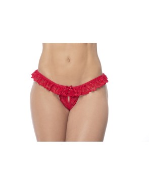 Culotte ouverte rouge avec froufrou en dentelle  