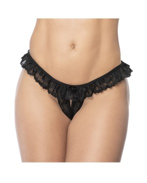 Culotte ouverte noire avec froufrou en dentelle 