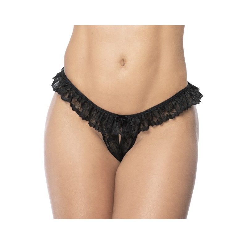 Culotte ouverte noire avec froufrou en dentelle Culotte ouverte noire avec froufrou en dentelle