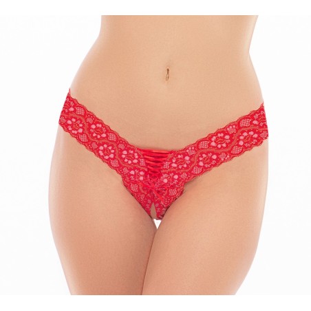 String rouge ouvert avec laçage sur le devant 