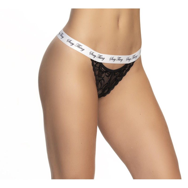 Culotte dentelle noir avec ceinture blanche imprimé 