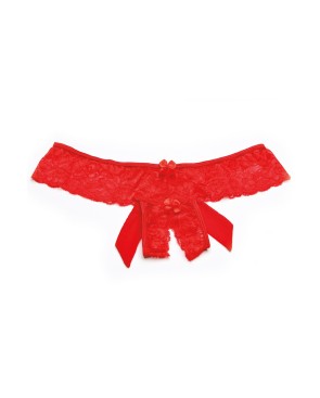 Tanga string rouge en dentelle avec noeud arrière 