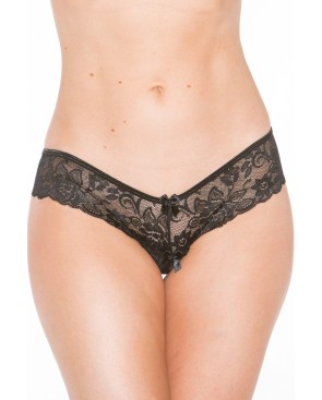 Tanga string noir en dentelle avec noeud arrière 