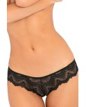 Tanga noir dentelle ajouré sur les fesses ornements croisés Tanga noir dentelle ajouré sur les fesses ornements croisés