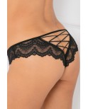 Tanga noir dentelle ajouré sur les fesses ornements croisés Tanga noir dentelle ajouré sur les fesses ornements croisés