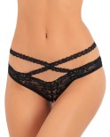 Tanga ouvert noir en dentelle avec ornements croisés avant arrière Tanga ouvert noir en dentelle avec ornements croisés avant arrière